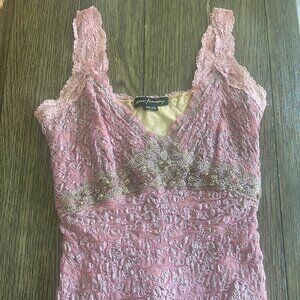 Vintage Rare Y2K Ann Ferriday Beaded Sequin Lace Pink Fairy Top Cami OS